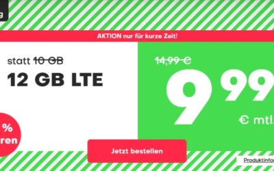 Jetzt 12 GB LTE Datenvolumen bei handyvertrag.de für nur 9,99 € sichern!