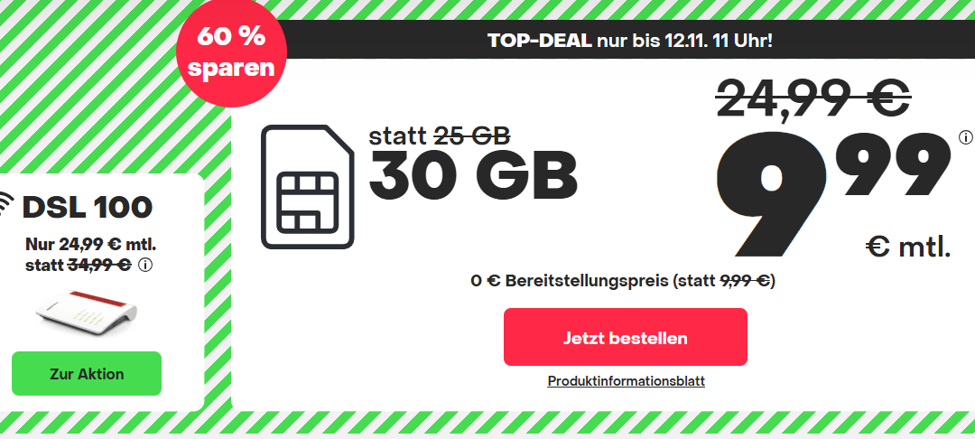handyvertrag.de Deal der Woche: 30 GB Allnet Flat und 0 € Bereitstellungspreis!