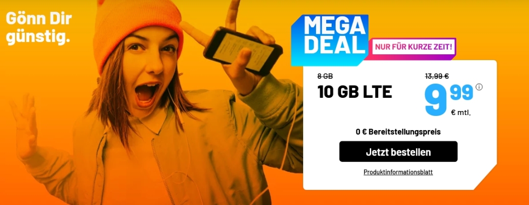 Mega Deal bei sim.de: Jetzt satte 10 GB LTE für nur 9,99 € im Monat