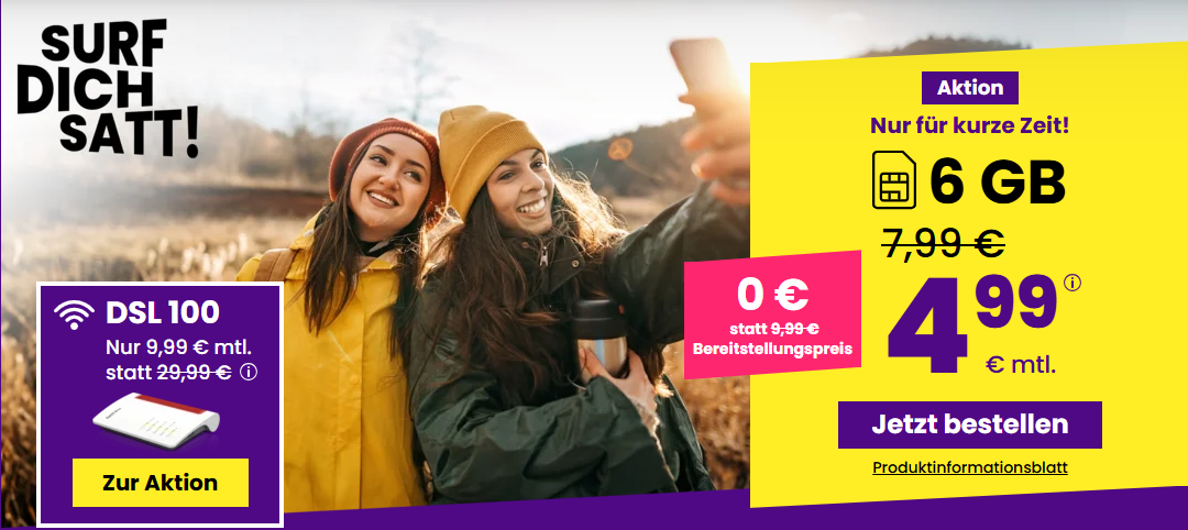 sim24.de: Jetzt für kurze Zeit – 6 GB Allnet Flat für nur 4,99 € im Monat!