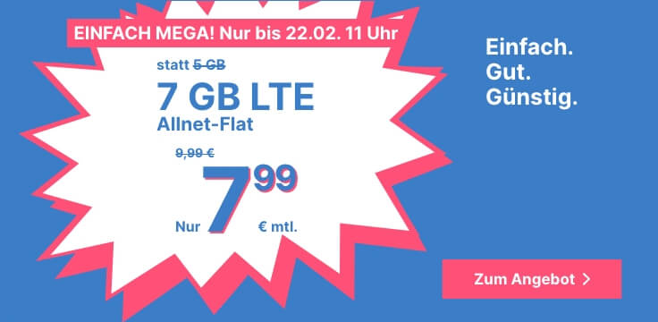 simplytel: 7 GB LTE Allnet Flat jetzt nur 7,99 € monatlich