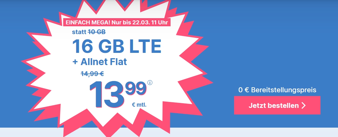 simplytel Mega Deal: 16 GB LTE jetzt für nur 13,99 Euro monatlich!