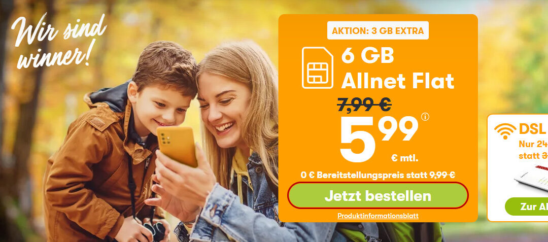 winSIM Aktion: 3 GB Datenvolumen gratis! 6 GB & Allnet Flat für nur 5,99 €
