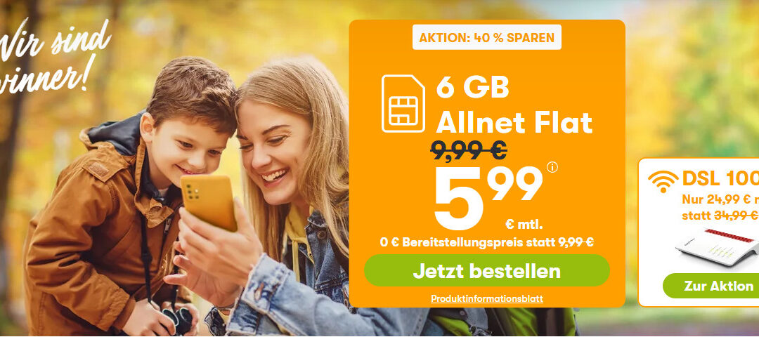 winSIM Aktion: 40% sparen! 6 GB Daten & Allnet Flat für nur noch 5,99 € im Monat
